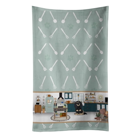 Longhair Black and Cream Dachshund in the Kitchen Kitchen Towel 15 in x 25 in