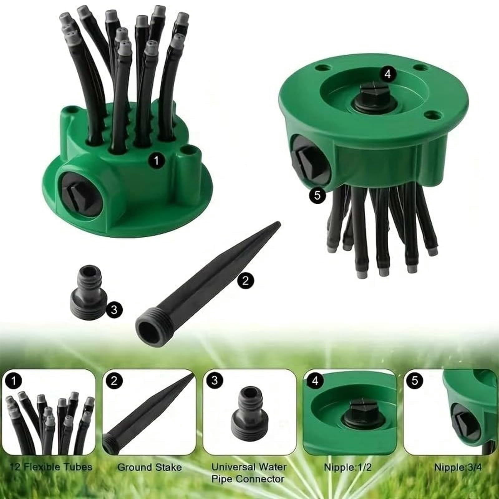 360° Coverage Precision Garden Irrigation Sprinkler with Heavy-Duty Spike Base, Automatic Rotating Lawn Sprinkler, for Yard, Lawn Sprinkler