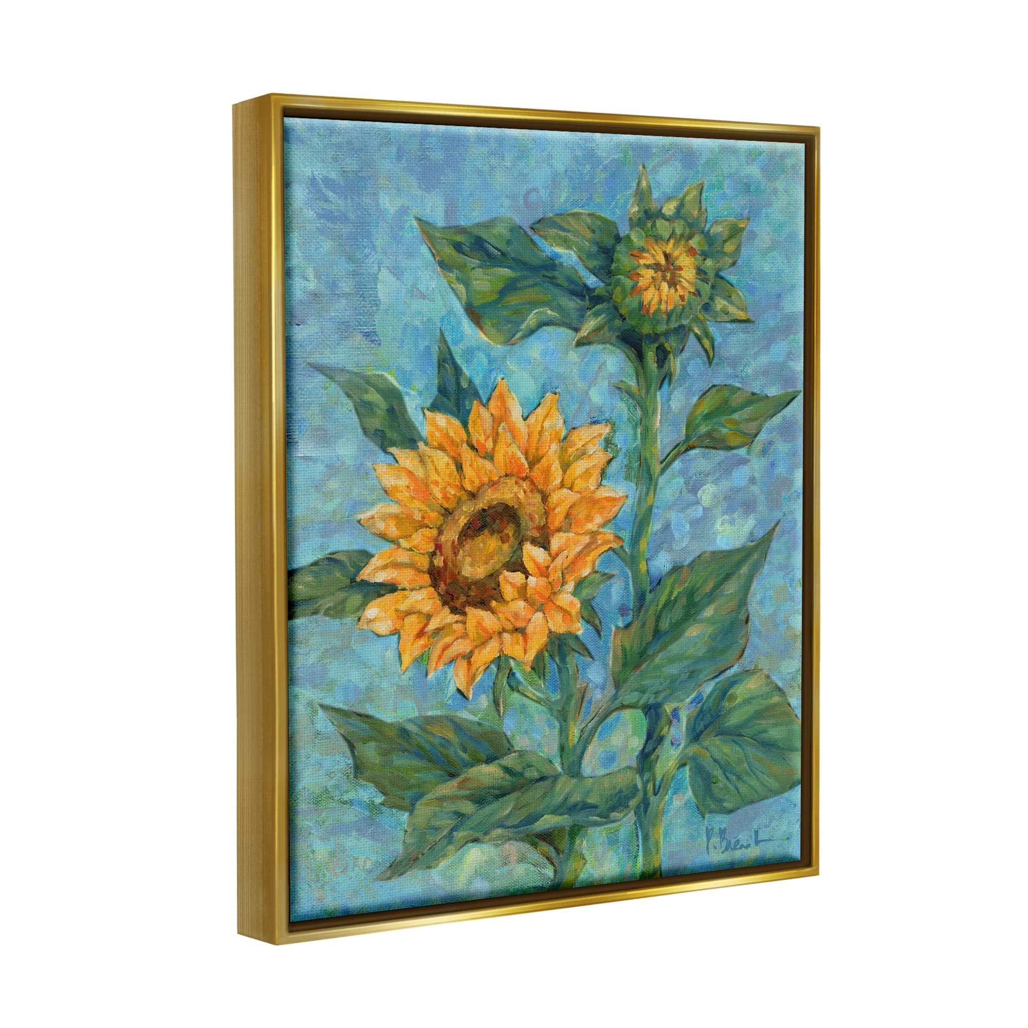 Stupell Industries Classic Style Sunflower Buds Botanical & Floral Painting Gold Floater Framed Canvas Art Print Wall Art, 25 x 31