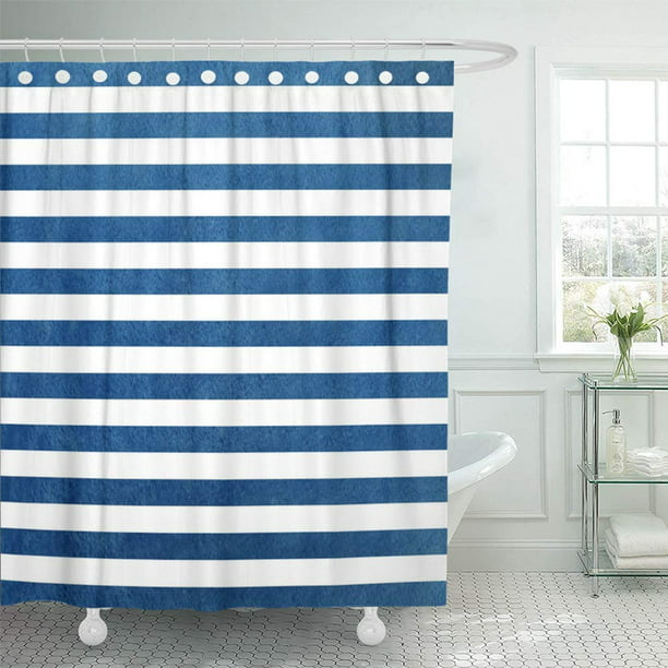 Pknmt Navy 4th Watercolor Dark Blue, Red And Blue Striped Shower Curtain
