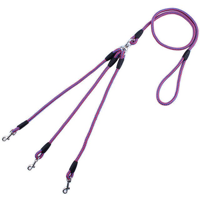 Pet Dog 3 Way Nylon Woven Coupler Traction Leash 3 Small Dogs Walking Leader