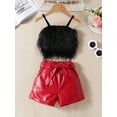 thumbnail image 2 of Biezeib Baby Girls Summer 2 Piece Outfit Fur Sleeveless Camisole Tops and Elastic PU Shorts Fashion Cute Clothes, 2 of 6