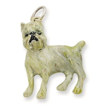925 Sterling Silver Enamel Brussel Griffon 3-D Solid Charm Pendant