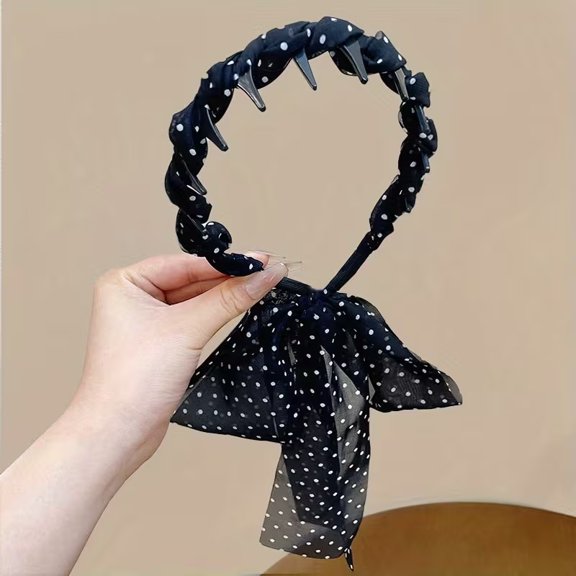 Elegant Retro Polka-Dot Headband and Scarf for Women - Multifunctional Braided Hair Accessory for Ponytails and Buns