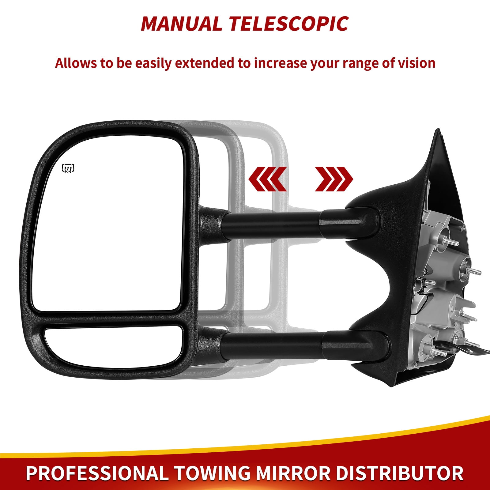 LEDKINGDOMUS Pair Black Power Heated Towing Mirrors for 1999-2007 Ford F250/F350/F450/F550 Super Duty & 2001-2005 Excursion, Manual Folding Telescoping with Convex Lens