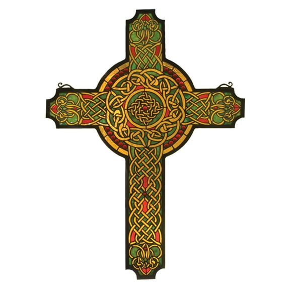 79986 Meyda 25"W X 34"H Jeweled Celtic Cross Stained Glass Window