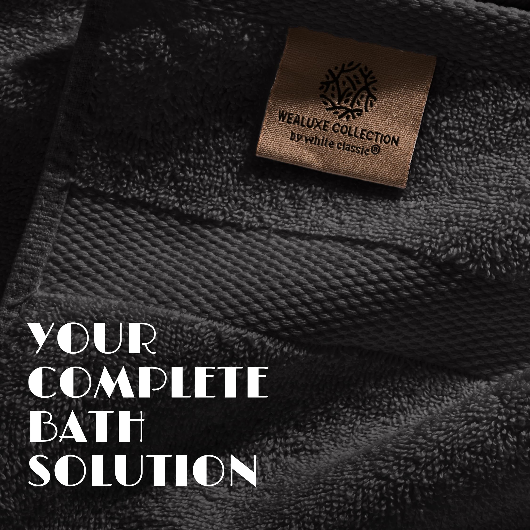 White Classic Black Bath Towel Set of 6 - 100% Cotton Highly Absorbent Towels for Bathroom, 2 Luxury Bath Towels 650GSM, 2 Hand Towels, 2 Washcloths