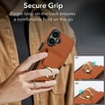 thumbnail image 3 of Premium PU Leather for iPhone 16 Card Slots Wallet Back Case, Classic with Ring Kickstand Magnetic Button Stylish Drop Protection Phone Case Cover for iPhone 16, Brown, 3 of 9