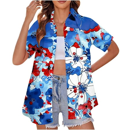 

Teissuly 2024 Summer New Casual Fashion Independence Day Print Short-sleeved Shirt