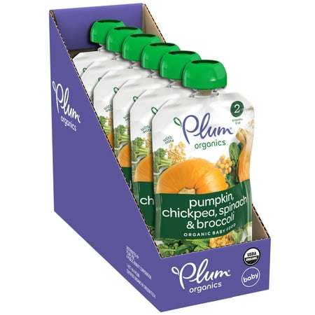 Plum Organics Stage 2 Organic Baby Food Pouches: Pumpkin, Chickpea, Spinach, Broccoli - 3.5 oz, 6 Pack