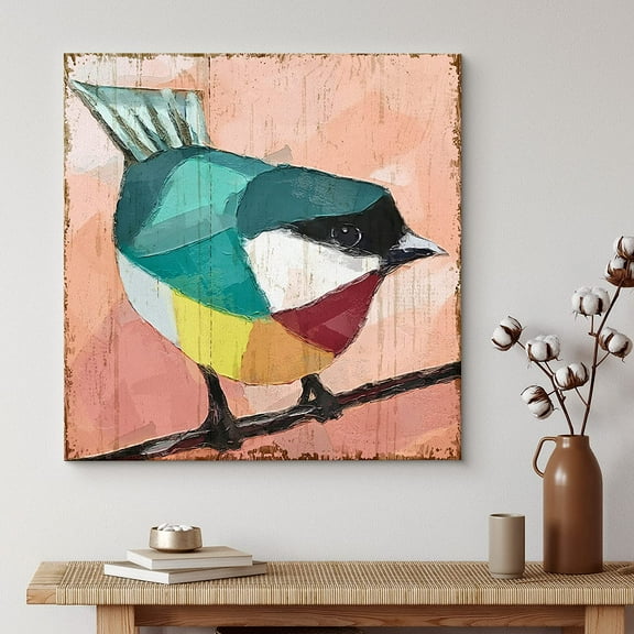 PixonSign Canvas Print Wall Art Geometric Style Teal & White Robin Birds Wildlife Illustrations Modern Art Rustic Closeup Colorful Multicolor Ultra for Living Room, Bedroom, Office - 16"x16"