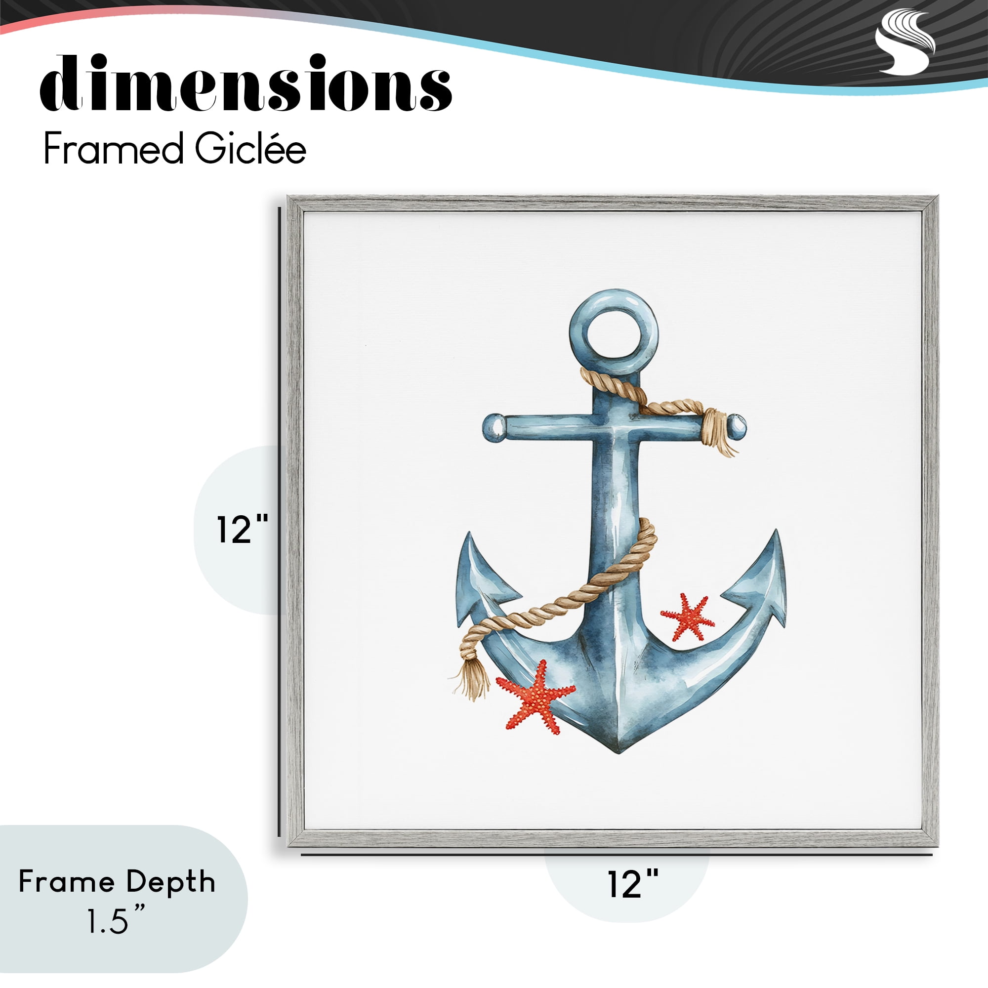 Stupell Industries Cute Sailor Anchor with Starfish Gray Framed Giclee Art, design by LSR Design Studio