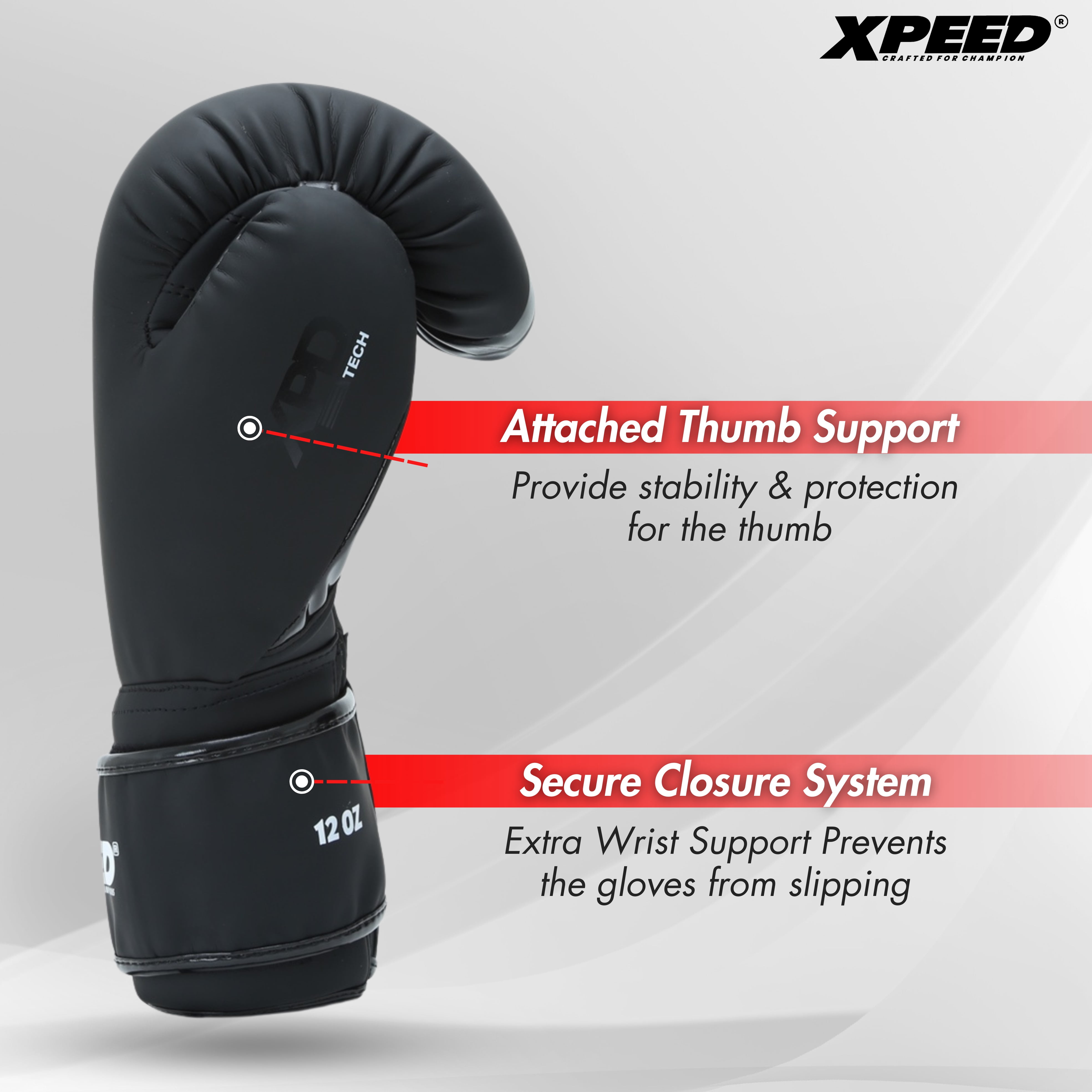 Xpeed Matt PU Boxing Glove Black Matt 12oz