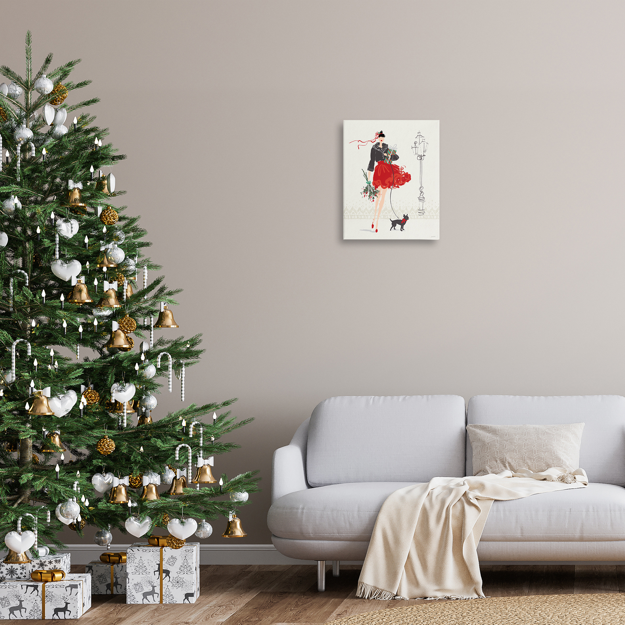 Stupell Industries Holiday Fashionista Girl Holiday Painting Gallery Wrapped Canvas Art Prints Wall Art, 16 x 20