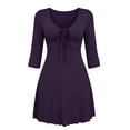 thumbnail image 4 of Ygbgbb Women V‑Neck Tie Front Mini Dress, Three‑Quarter Sleeve Ruffled Hem A‑Line Flowy Dress for Casual Outing and Dating Purple XL, 4 of 5