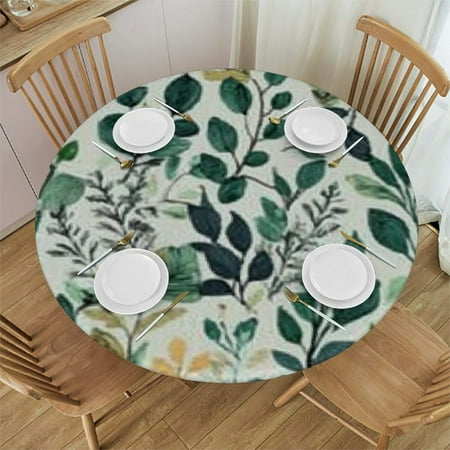 

Ullo0ord Ombre Green Leaves Table Cloth Round Fitted Tablecloths with Elastic Edge Country Pastoral Botanical Plant Wipeable Waterproof Table Cover for Kitchen Wedding 38 -42