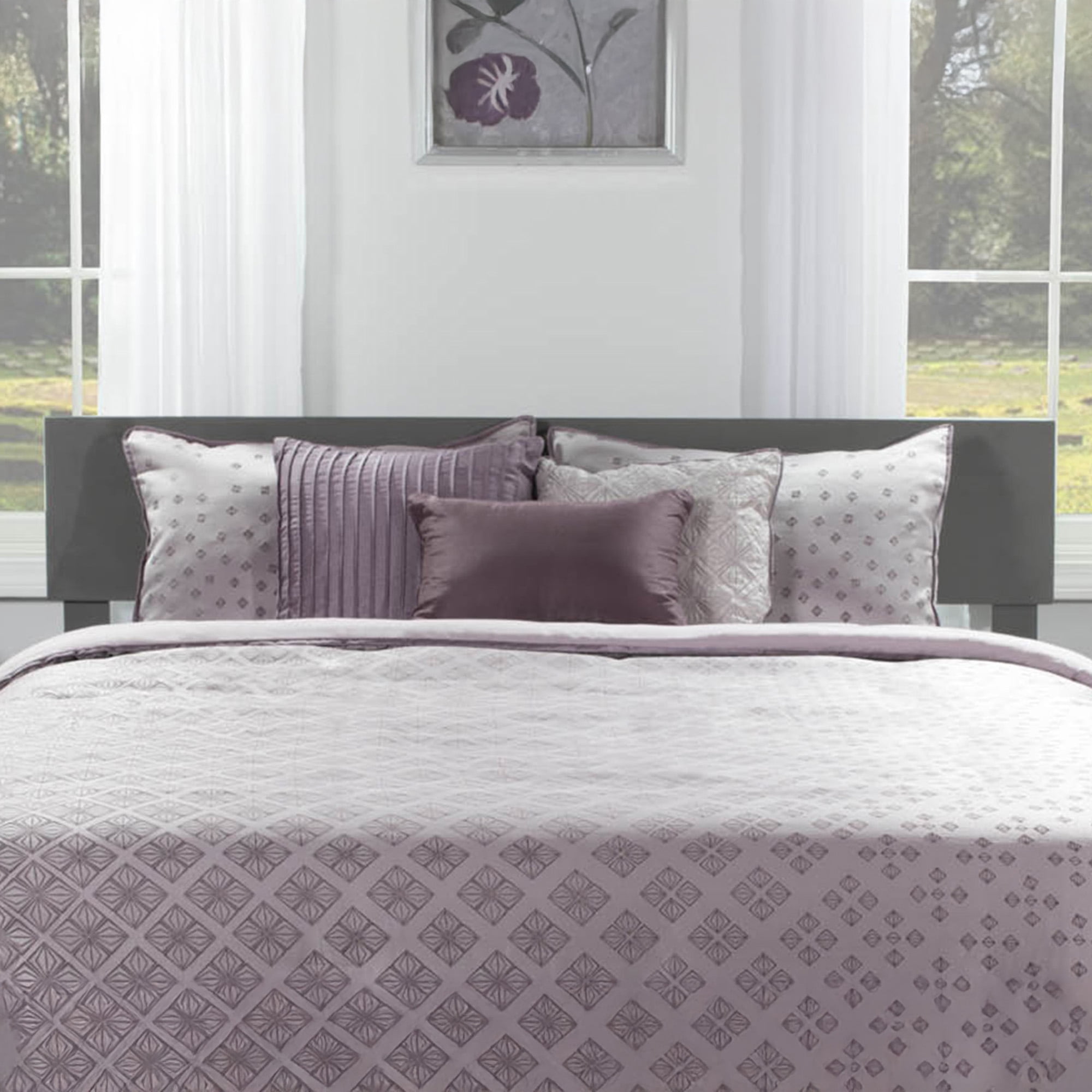 AFI Orlando Full Modern Solid Wood Panel Headboard with Attachable Charger, Grey