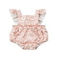 thumbnail image 1 of AMERTEER Summer Baby Girls Romper Shell Print Ruffle Flying Sleeve Back Bandage Snap Crotch Bodysuit Pink Shell 6-12 Months, 1 of 8