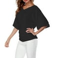 thumbnail image 2 of Plus Top V Neck Sleeve Batwing Loose T Shirt Fashion Size Fold Hem Women Solid Plus Size Tops, 2 of 5