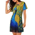thumbnail image 2 of Vsdgher Motif Paons Chemise de Nuit à Manches Courtes pour Femmes Col Rond Mignonne Robe de Nuit à Volants Confortable, 2 of 6