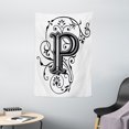 thumbnail image 1 of Letter P Tapestry, Floral Swirls Essence Blooms Letters Baroque Inspired Initials Design Print, Wall Hanging for Bedroom Living Room Dorm Decor, 40W X 60L Inches, Black Grey White, by Ambesonne, 1 of 2