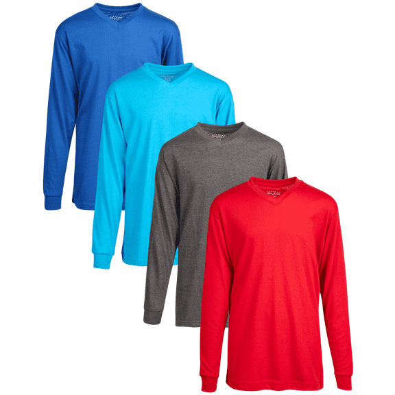 Galaxy by Harvic Boys’ Long Sleeve T-Shirt – 4 Pack Solid Basic Tagless V-Neck Shirt (S-XL)