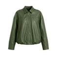 thumbnail image 4 of Iyufng Faux Leather Cropped Jackets for Women Collared Long Sleeve Full Zip Loose Casual Short Outerwear, 4 of 7