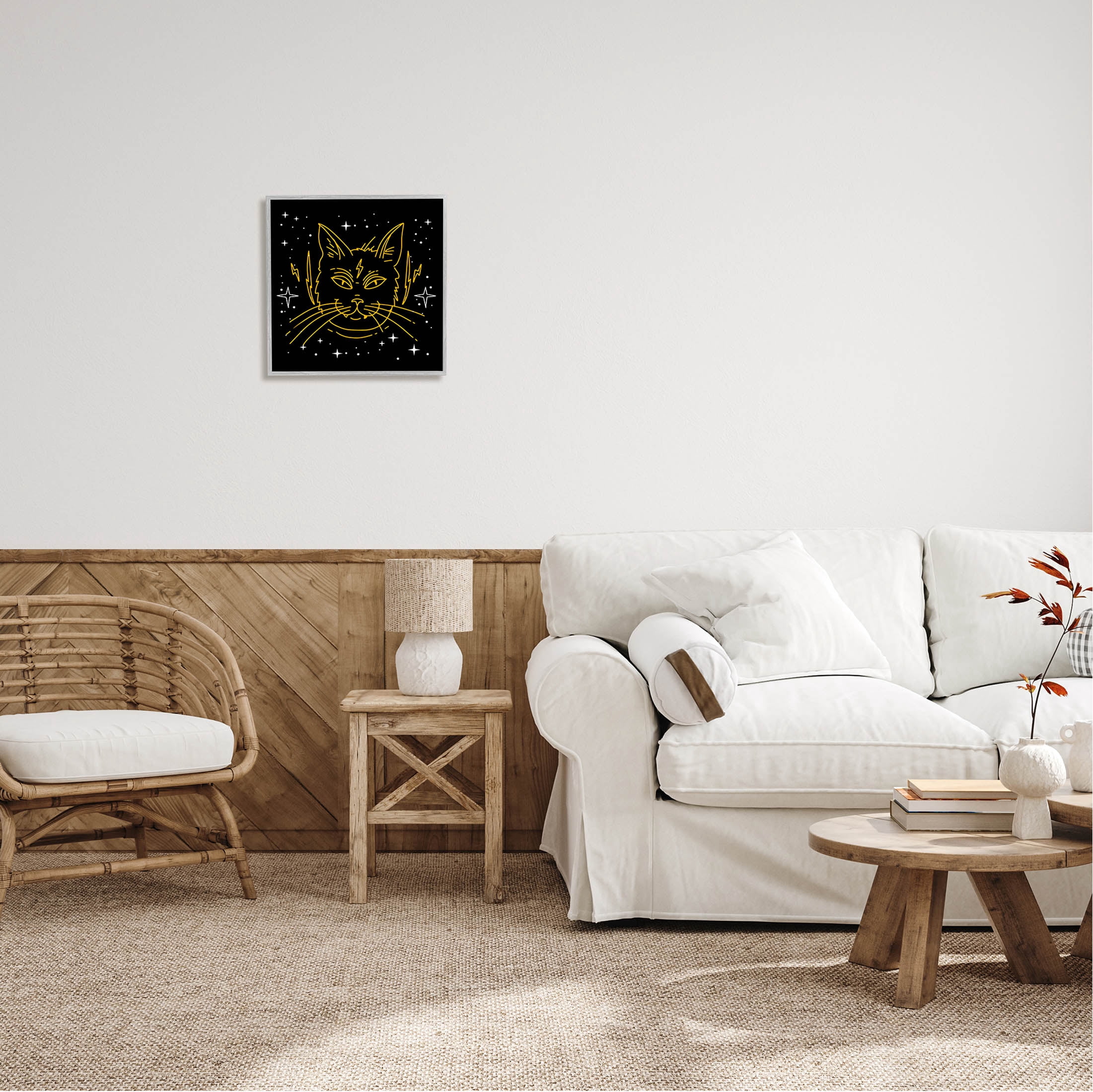 Stupell Industries Starry Cat Lightning Bolt Graphic Art Gray Framed Art Print Wall Art, Design by Lil' Rue