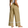 thumbnail image 4 of Karymi Women's Pants Bohemian Ruffle Elastic High Waist Tassel Drawstring Wide Leg Pants, Solid Crochet Lace Trim Hem Long Trousers with Side Pockets Women's Shorts, 4 of 5
