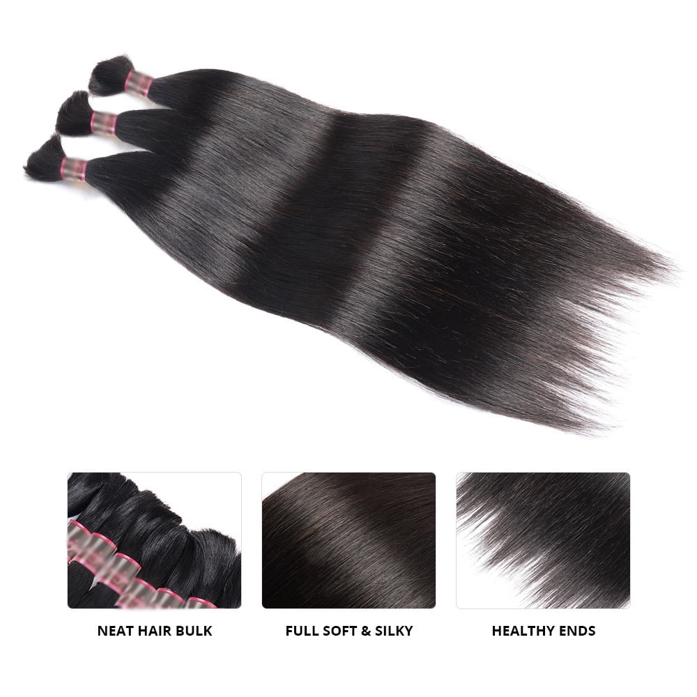 Human Braiding Hair 1 3 Bundle Natural Color Straight Bulk Hair Extensions No Weft for Boho Braids