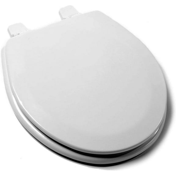1Q1R3-00 Deluxe Molded Wood Toilet Seat with Vari-Adjust Lok-Down Hinge and Quik-Lok Mounting Hardware, Round, White