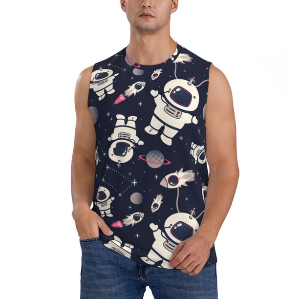 Fotbe Cartoon Spaceship Men's Camiseta sin Mangas Estampada para Hombres, Playera Casual para Gimnasio, Entrenamiento, Playa-Small