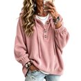 thumbnail image 3 of Pounoo Hoodies for Women Pullover Hooded Henley Button Long Sleeve Corduroy Texture Tops for Women Loose Fit Y2K Trendy Boho Womens Tops, 3 of 8