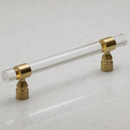 Clear Crystal Lever Handle Lucite on Satin Gold - Pull - 128mm Hole Centers, 7