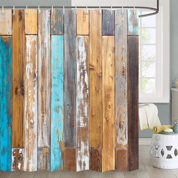 Rustic Wooden Board Shower Curtain Green Leaves on Farmhouse Vintage Wood Grunge Planks Barn House Door Country Life Waterproof Polyester Fabric 72x72 inchs with 12pcs Plastic Hooks