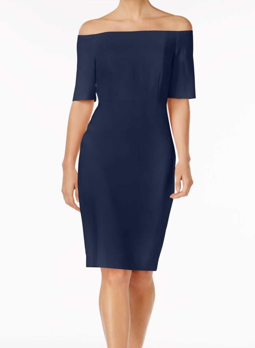 calvin klein off the shoulder crepe gown