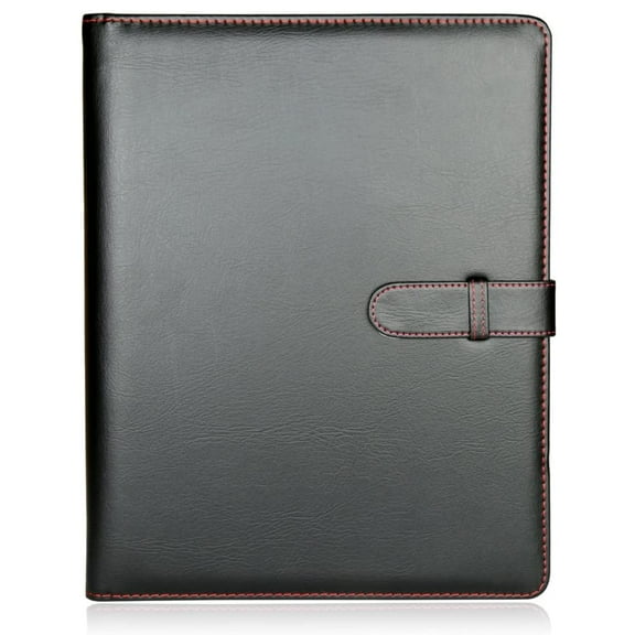 H&S A4 Portfolio Folder with Ring Binder Mechanism, Black Faux Leather, 40 Plastic Pockets