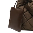 thumbnail image 3 of Bolso de hombro para mujer, bolso de mano de moda con diseño de rombos y celosía para niñas, bolso pequeño tipo tote. Café, 3 of 9