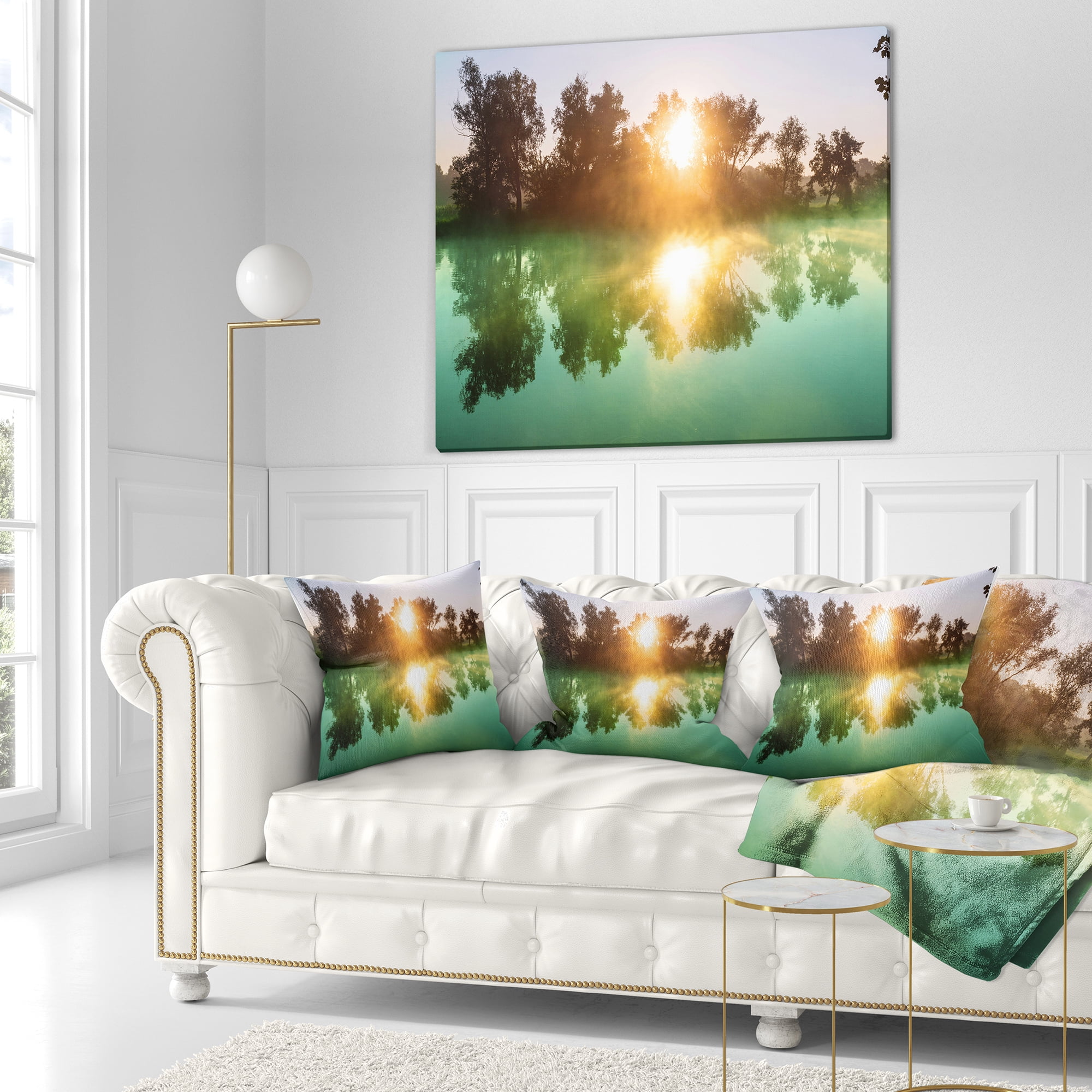 Designart Beautiful Summer River At Sunset - Landscape Printed Throw Pillow - 18x18