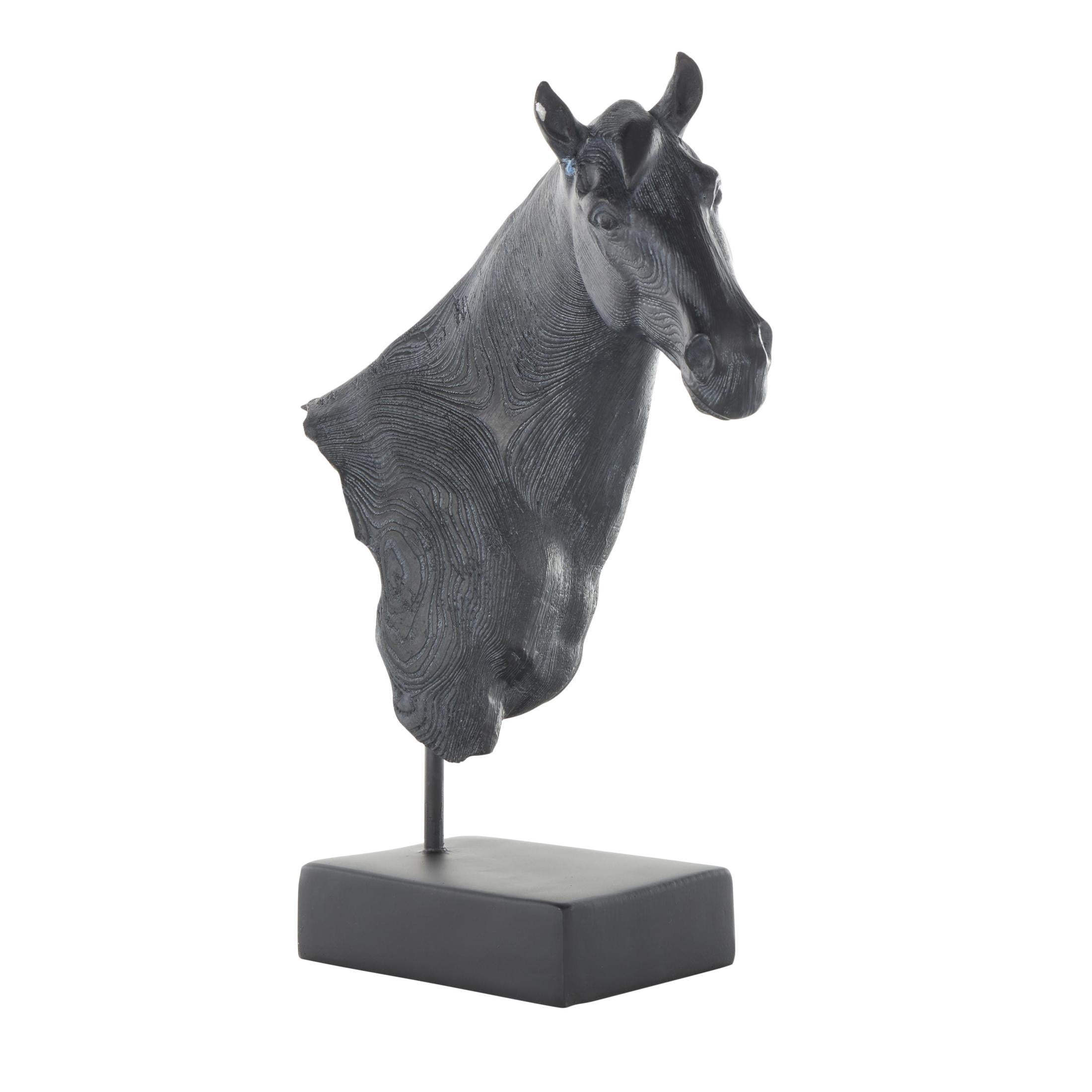 9" x 14" Black Resin Horse Sculpture with Black Rectangular Base, by DecMode