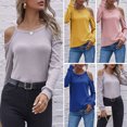 thumbnail image 3 of Camiseta de mujer acanalada Hombro frío O Cuello Blusa de manga larga Tops casuales de otoño Abanopi Gris/Extragrande, 3 of 7