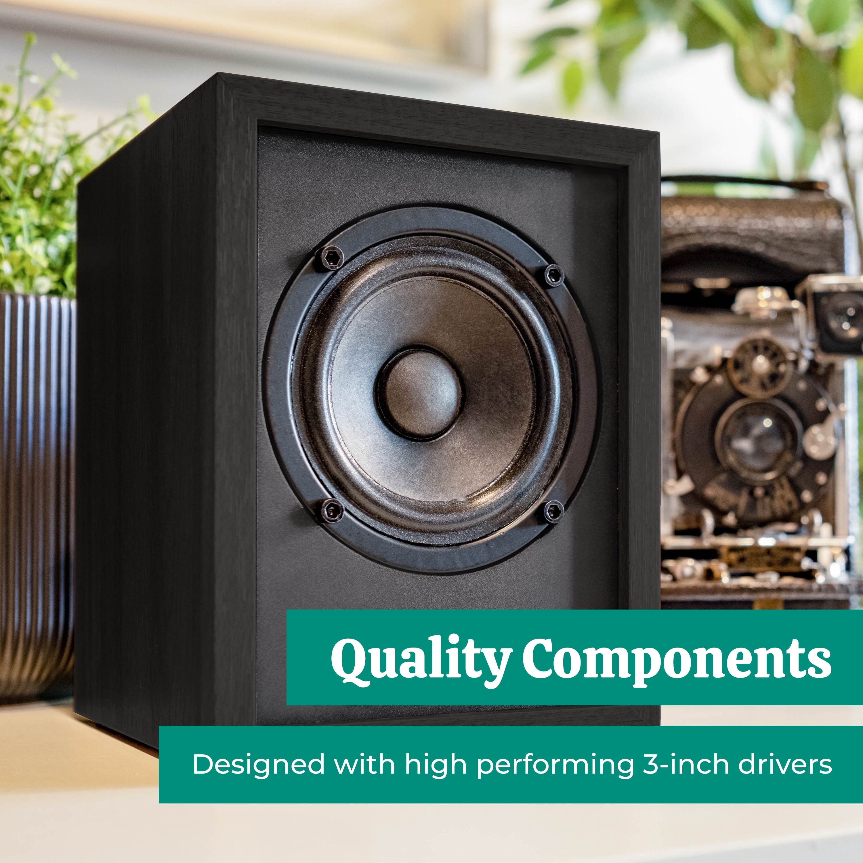 Electrohome Huntley Powered Bookshelf Speakers with Built-in Amplifier and 3" Drivers for Turntable, TV, PC and Wireless Music Streaming featuring Bluetooth 5, RCA and Aux (EB10B)