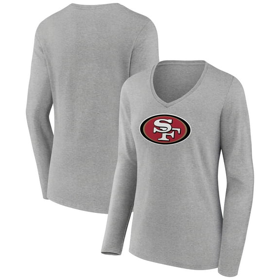 Women's Heather Gray San Francisco 49ers Primary Team Logo Long Sleeve V-Neck T-Shirt