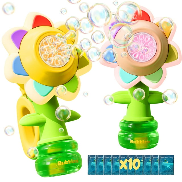 Pistola de burbujas JOI MEW recargable con luces LED, paquete de 2 unidades para niños