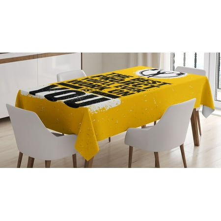 Fitness Tablecloth, The Best Project is You Phrase with Weightlifter Fit Body Concept, Rectangular Table Cover for Dining Room Kitchen, 52 X 70 Inches, Marigold Dark Blue White, by