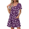 thumbnail image 2 of Womens Plus Size Summer Dresses Women's Fashion Summer Print Short-sleeved V-neck Casual Dress Purple XXL, 2 of 8