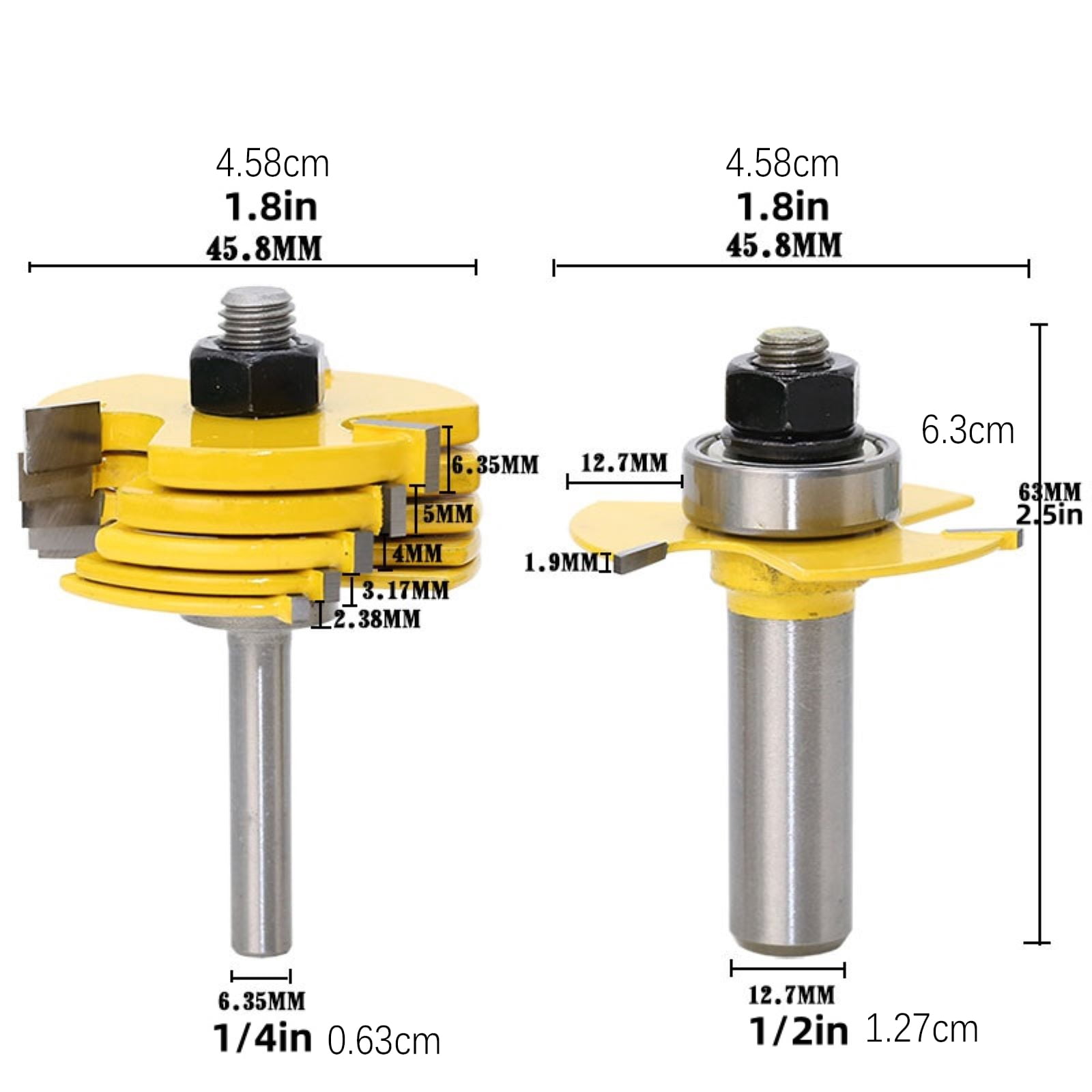 APPLAYERR 2pcs Router Bits Yellow Color 1/4in 1/2in Shank for Professional Woodworking Projects