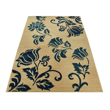Normian Collection Flowers Floral Design Area Rug Rugs Area Rug 6 Color Options (Beige Navy Blue, 4'9" x 6'10")