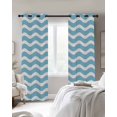 thumbnail image 3 of Blue White Blackout Curtains, Light Blocking Print Window Curtains, Modern Abstract Waves Water Ripple Striped Thermal Insulated Window Drapes for Living Room Kitchen Cafe 2 Panels, 84"W x 63"L, 3 of 9