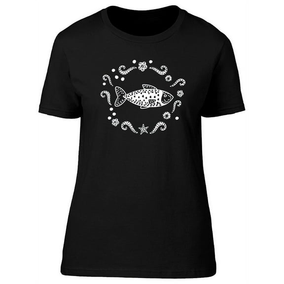 Cute White Fish Sketch Doodle T-Shirt Women -Image by Shutterstock, Female Small